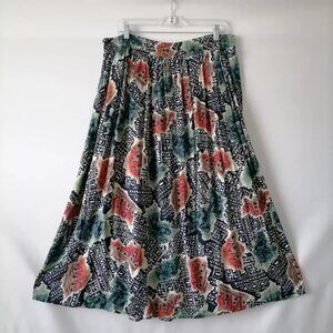 David N Women's Multicolor Printed Elastic Waist Long Flare Skirt Size Large